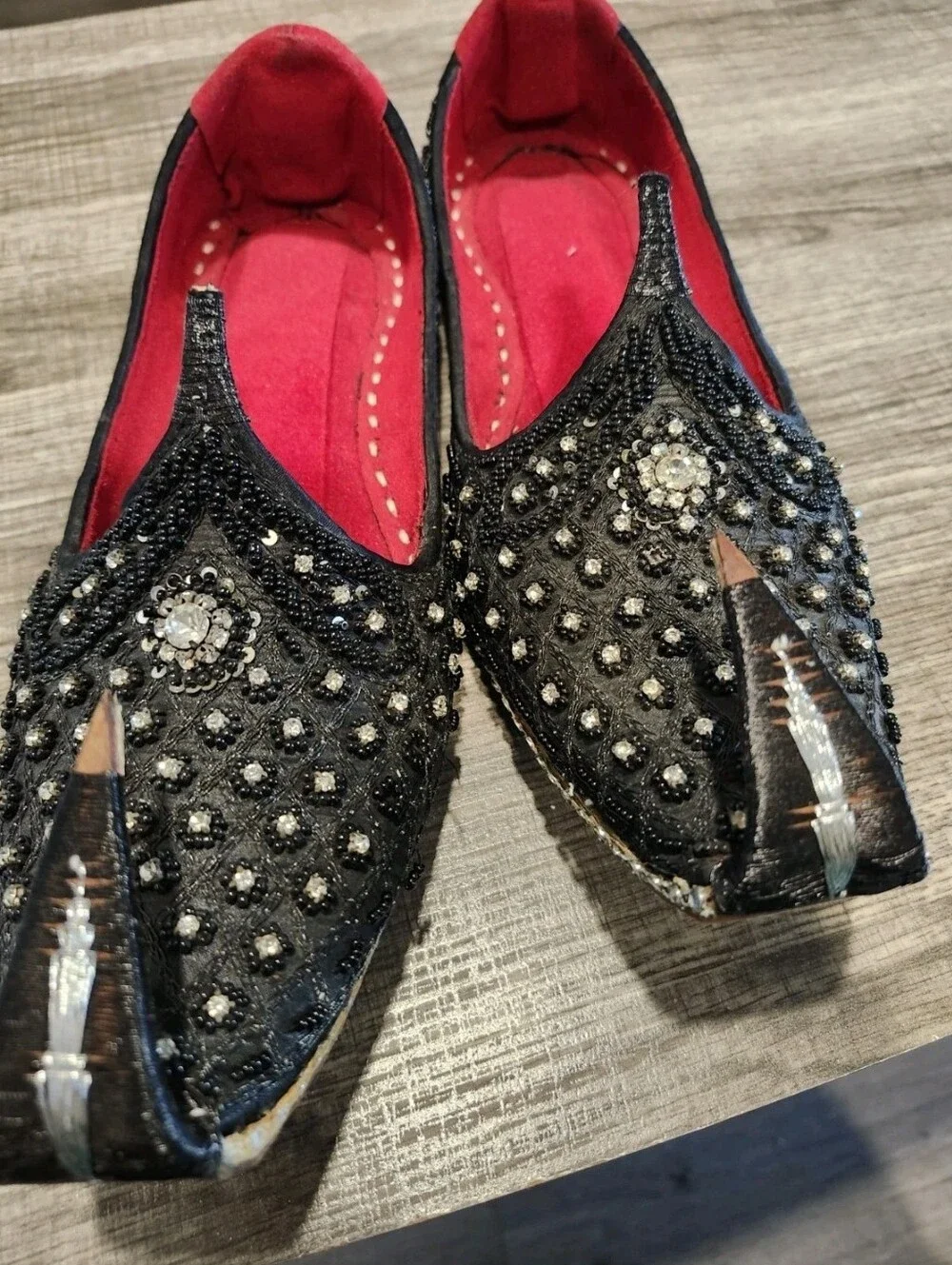 US 7-9 NAWABI BLACK MEN BEADED HANDMADE LEATHER INDIAN PAKISTANI KHUSSA JOTI